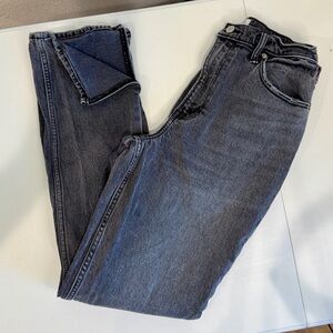 Abercrombie Fitch 90s Straight Ultra High Rise Jeans Black Wash Side Slit Sz 27